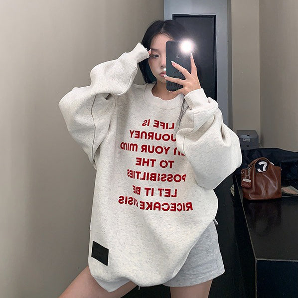 【トップス】アメカジ風 ゆったりシルエット フロッキープリント クルーネックスウェット パーカー【FCシリーズ】