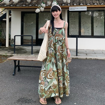 【ワンピース】キャミソールワンピース レディース 2026新作 夏 ハイウエスト フレア ロング丈 ノースリーブ リゾート 旅行 フォトジェニック ナチュラル【SHシリーズ】