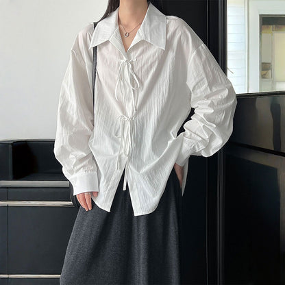 【トップス】春 秋 鹿西 ゆったり デザイン感 リボンタイ  シャツ 【JZシリーズ】