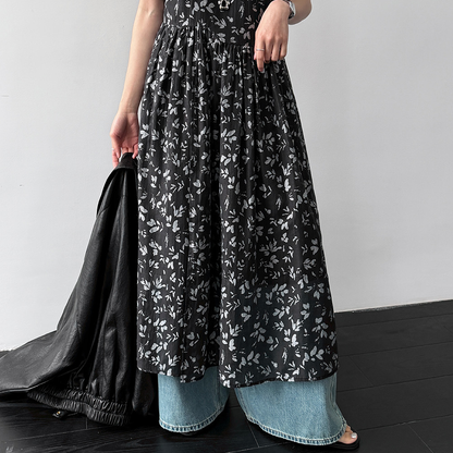 【ワンピース】花柄 ワンピース レディース 夏 ノースリーブ ラウンドネック ロング丈 ゆったり 体型カバー リゾート 人気【JZシリーズ】