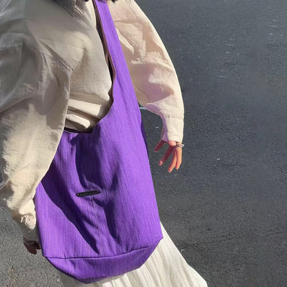 【バッグ】韓国風ゆるシルエット ワンショルダー斜めがけキャンバスバッグ パープルトート 大容量