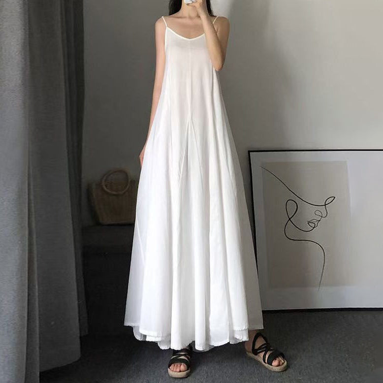 【洋裝】夏季新品：復古寬鬆顯瘦素色無袖連身裙