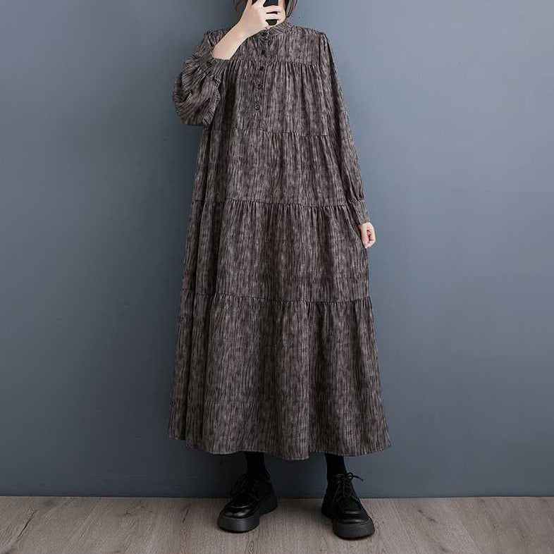 【ワンピース】大きいサイズ レディース 韓国風 プリント 長袖ワンピース 秋新作 ゆったり 上品 レトロ文芸スタイル【SHシリーズ】