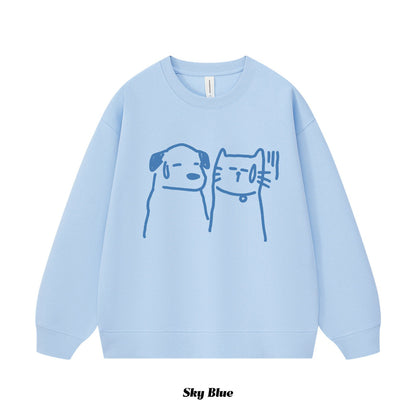 8カラー | S~3XL【トップス】ヒップホップ風 猫狗プリント 手描き クルーネック スウェット 厚手 ルーズ ユニセックス パーカー【FCシリーズ】