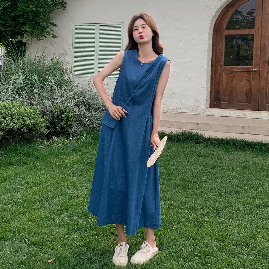 バッグ付き！【ワンピース】夏 ヴィンテージ文芸風 ファッション シェイプアップ ノースリーブワンピース【JZシリーズ】