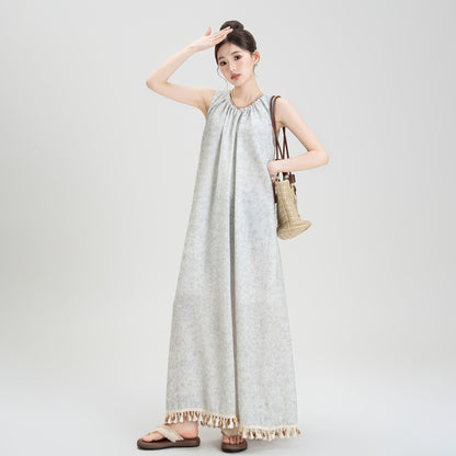 【ワンピース】ボヘミアン 夏新作 ゆったりスリム シェアードノースリーブタイダイワンピース【JZシリーズ】