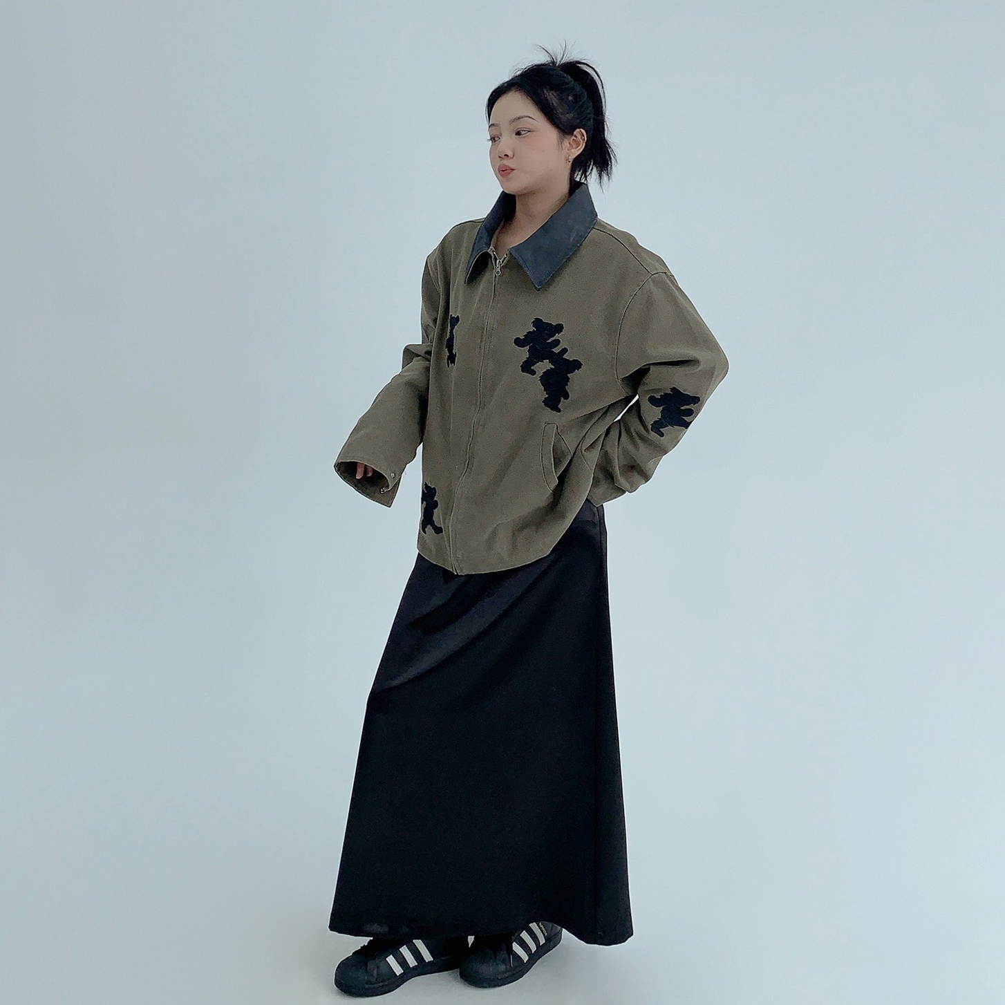 アウター】春 秋 冬 アメリカン風 ヴィンテージ加工 刺繍 ワーク