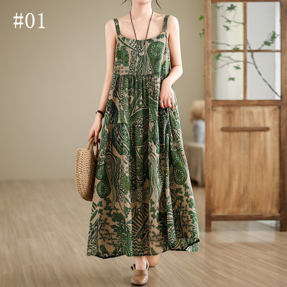 全6柄展開【ワンピース】綿麻素材 花柄キャミロングワンピース｜ゆったり大きめサイズ ノースリーブワンピース【SHシリーズ】