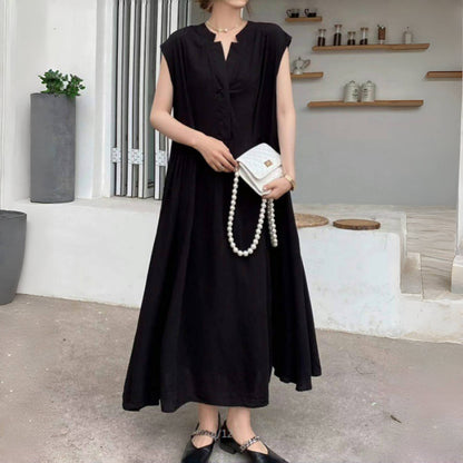 【ワンピース】夏 レトロアート風 ミディ丈 無地 ゆったり 大きいサイズ 半袖ワンピース