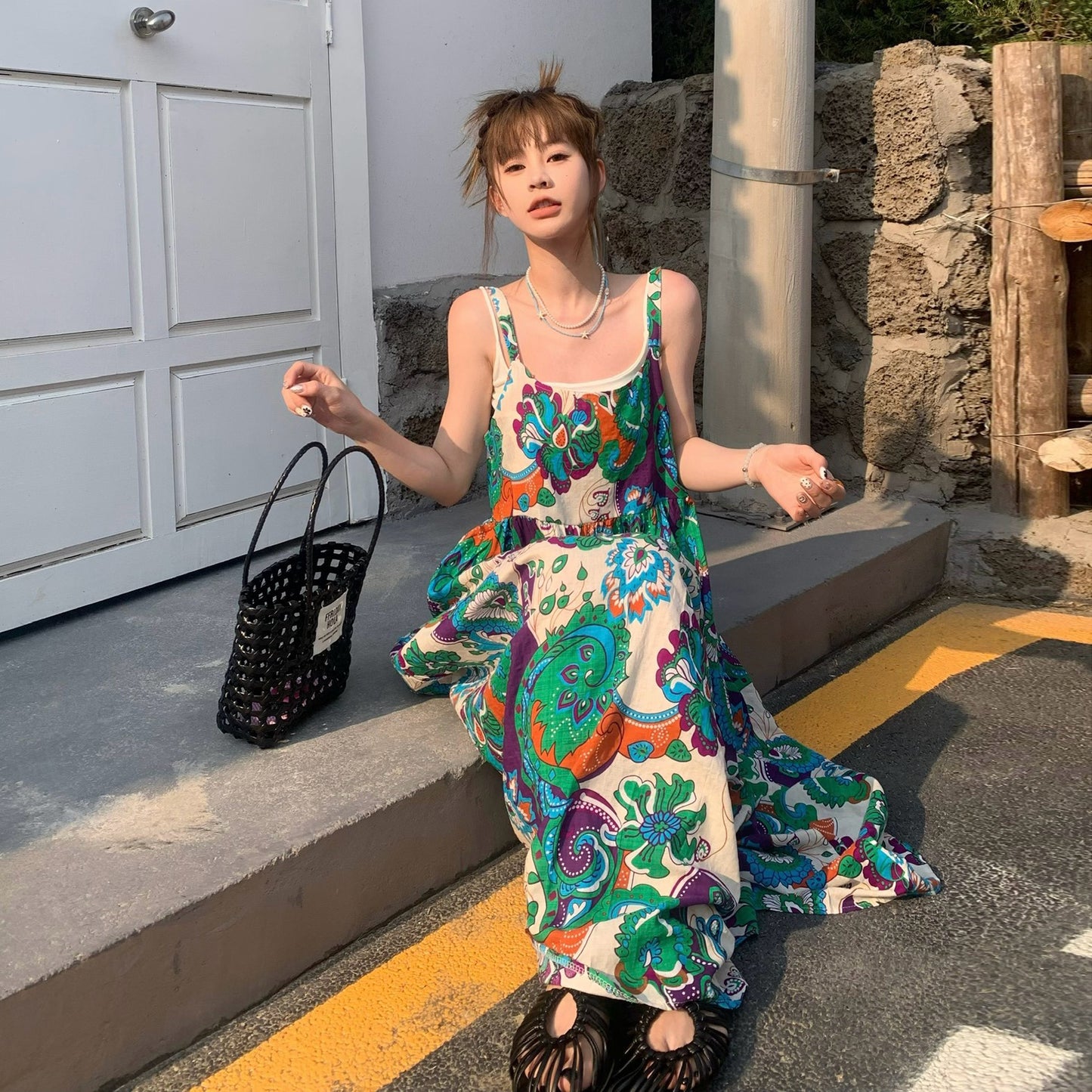 【ワンピース】ファッション フォレストスタイル 夏 ゆったりカジュアル ノースリーブキャミワンピース【SHシリーズ】