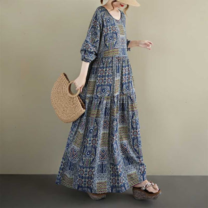 【ワンピース】秋新作ゆったり花柄ワンピース 大きめサイズ ファッション 長袖ドレス【SHシリーズ】