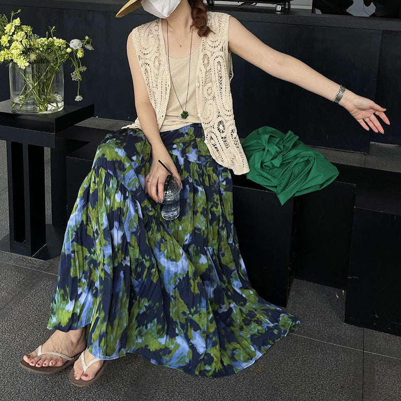 【ボトムス】夏新作 フレンチエレガンス 高腰スリム効果 レトロ花柄デザインスカート【SHシリーズ】