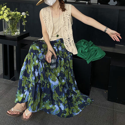 【ボトムス】夏新作 フレンチエレガンス 高腰スリム効果 レトロ花柄デザインスカート【SHシリーズ】