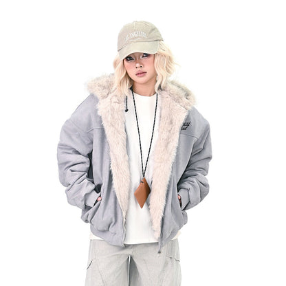 【アウター】もこもこ耳付きフードコート レディース ゆったりBF風 アメカジ 学院風 綿入れコート 【FCシリーズ】