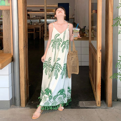 【ワンピース】フレンチ ヴィンテージ風 花柄 ノースリーブ キャミワンピース 夏 新作 バカンス系 上品 ロングドレス【SHシリーズ】