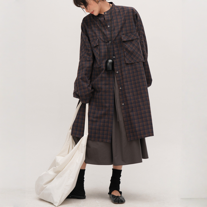 【ワンピース】春 秋 冬 レトロ チェック柄 ゆるリラックス コート ワンピース 【JZシリーズ】