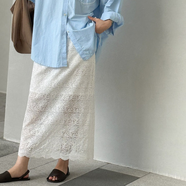 【ボトムス】刺繍入り 上品スリム ストレートスリット レースロングスカート 【JZシリーズ】