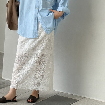 【ボトムス】刺繍入り 上品スリム ストレートスリット レースロングスカート 【JZシリーズ】