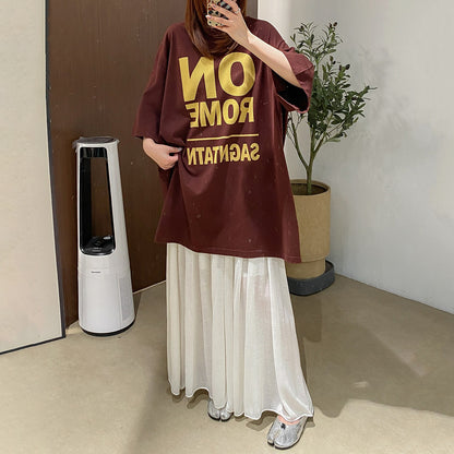 【トップス】カジュアル 英字プリント オーバーサイズ ロングTシャツ ゆったり【JZシリーズ】