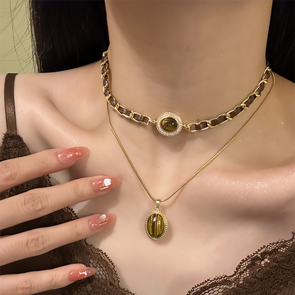 【🎁 B2G1｜先行スタート！】【グッズ】秋冬メラード風 二重レイヤードネックレス 上品 レザーコードチョーカー