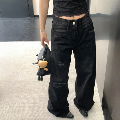 【ボトムス】ダメージ加工 ストレート レトロ ワイドパンツ 【FCシリーズ】