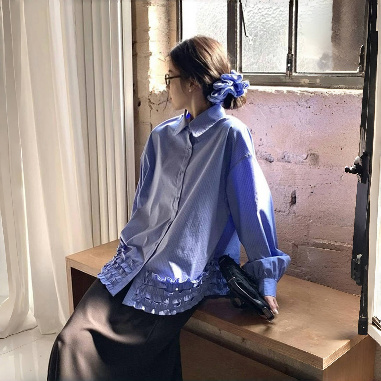 【トップス】春 秋 冬 キュート フリル ポロ襟 シャツ 【JZシリーズ】【10~15日発送】