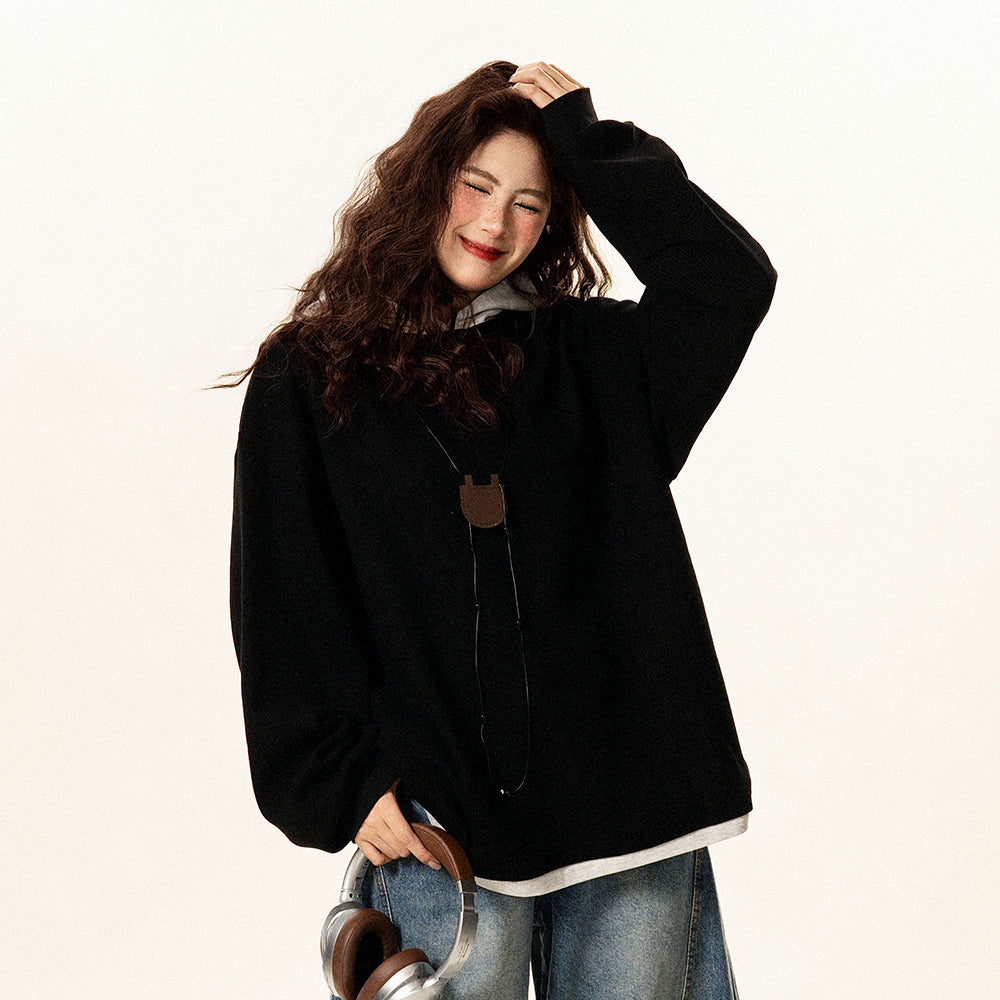 【トップス】フェイクレイヤード フードパーカー 春秋 男女兼用 ゆったり カジュアル トップス【FCシリーズ】