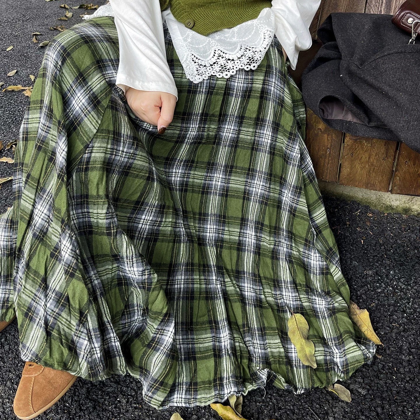 ボトムス】2025秋冬新作 レディース チェック柄 ロングスカート