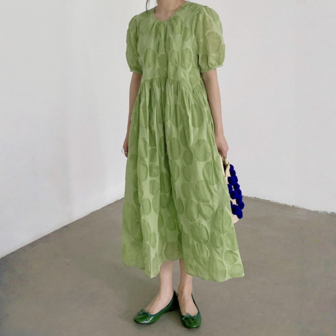 【ワンピース】【15～18日内発送】夏 ラウンドネック  ハイウエスト  半袖 ワンピース 【JZシリーズ】