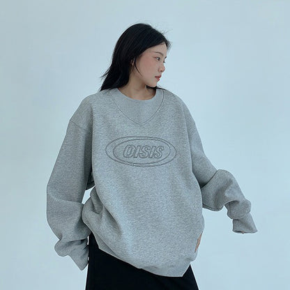 【トップス】💤ルーズ感＆ゆったり💫刺繍入りクルーネック裏起毛スウェット レディース 秋冬新作 パーカー【FCシリーズ】