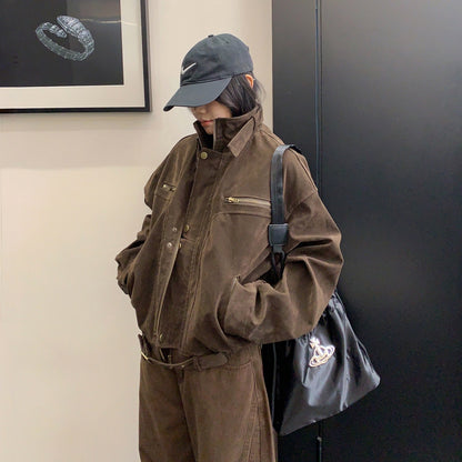 【アウター】アメリカン ショート丈 スタンドカラー ジャケット【FCシリーズ】