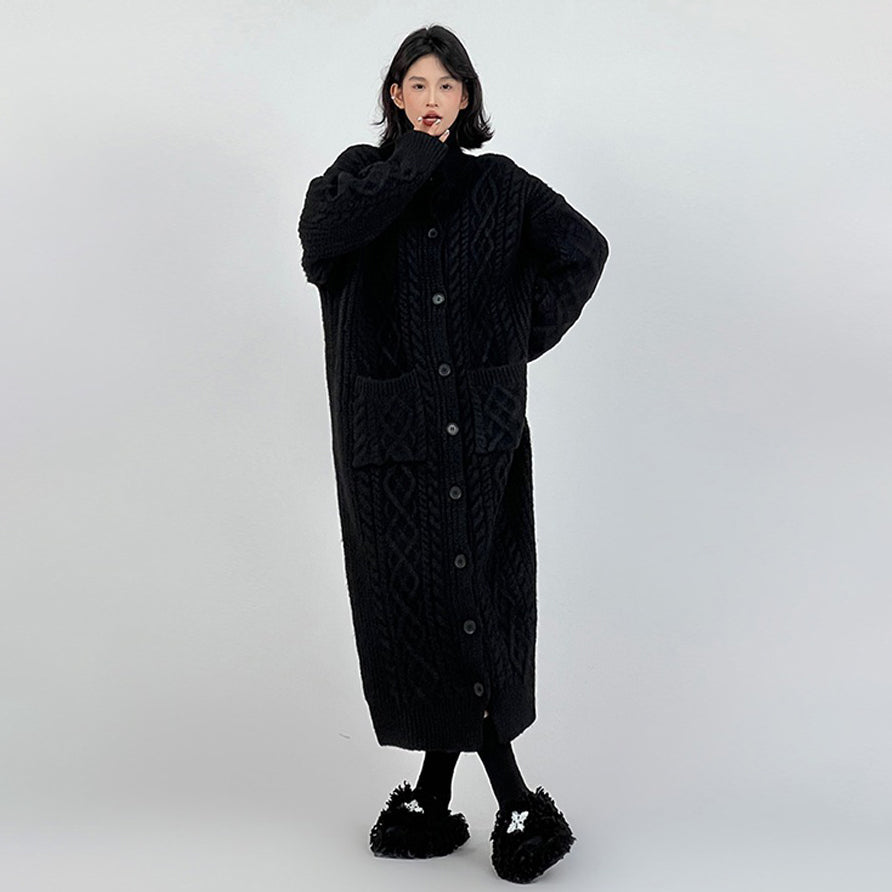 【アウター】秋冬新作 グレー ゆったり ロングカーディガン ニットコート 韓国風【FCシリーズ】