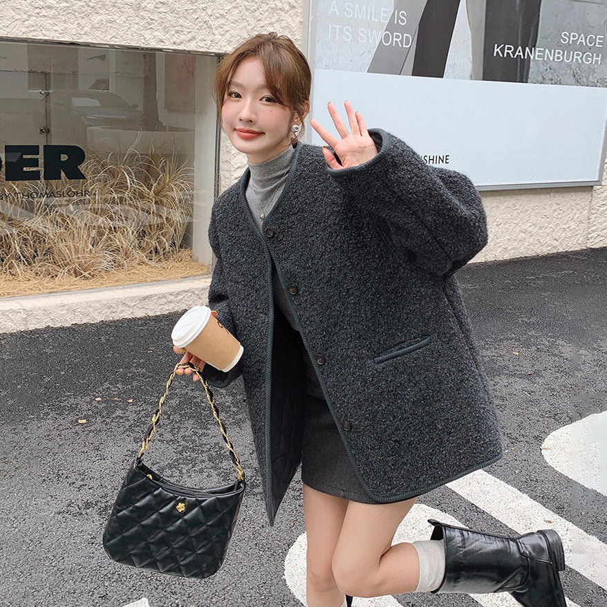 【アウター】🌟上品グレー×シンプル高級感！小柄もOK ブーツコーデにぴったり レディース 秋冬 韓国風 ゆったり厚手 コート【JZシリーズ】