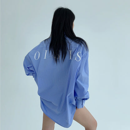 【トップス】春 秋 冬 ストライプ柄 ルーズ 長袖 刺繍 シャツ·ブラウス 【FCシリーズ】