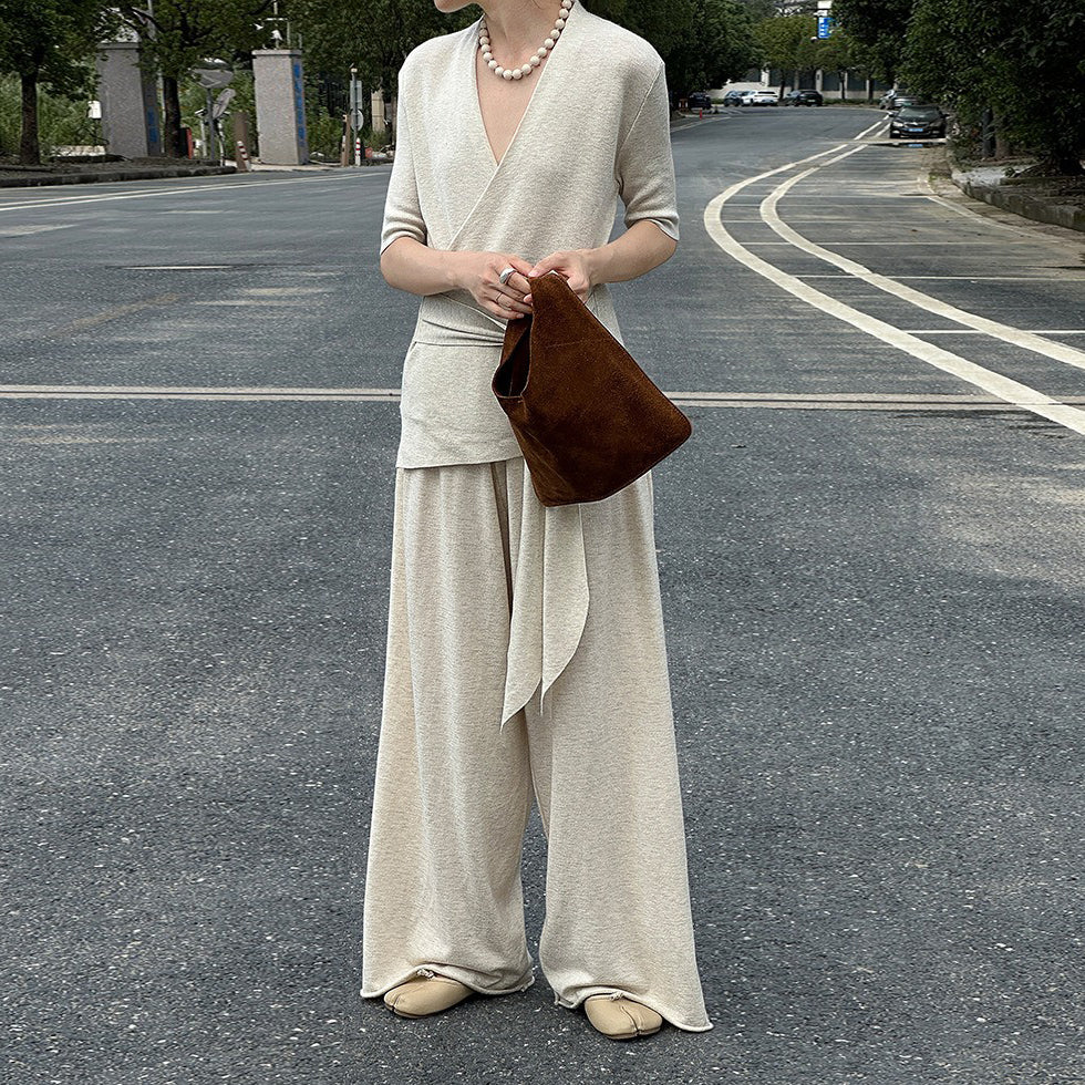 【ボトムス】ウール ゆったり細見えニットワイドパンツ レディース リラックス感たっぷり ロングパンツ【JZシリーズ】