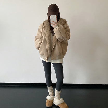 【アウター】リバーシブル フェイクファー 暖かい フード付き 中綿ジャケット 秋冬 綿入れコート【FCシリーズ】