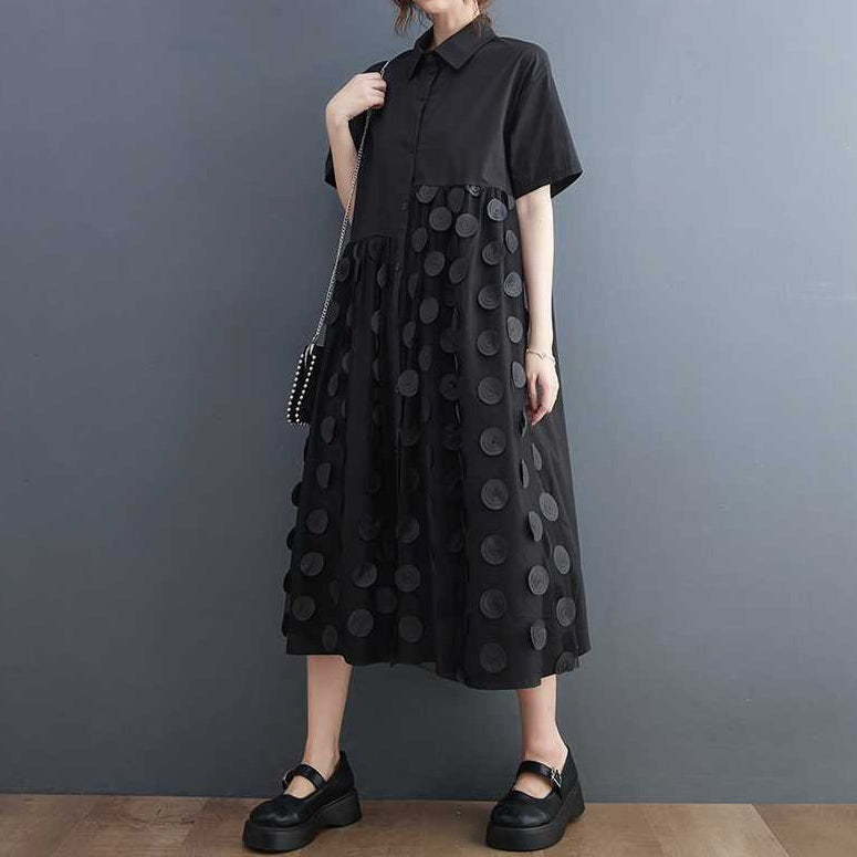 【ワンピース】韓国風  ゆったり大きめサイズ×体型カバー シャツ半袖ワンピース【ANシリーズ】