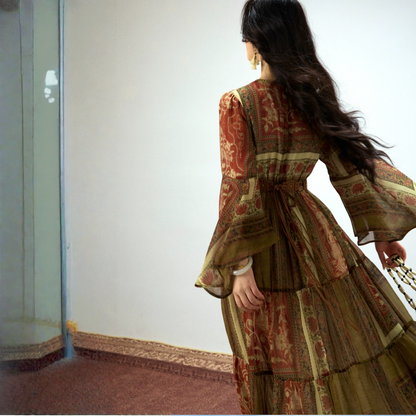 【ワンピース】春 秋 夏 ジプシーガール風 デザイン感 フレアシルエット 長袖 ワンピース 【SHシリーズ】