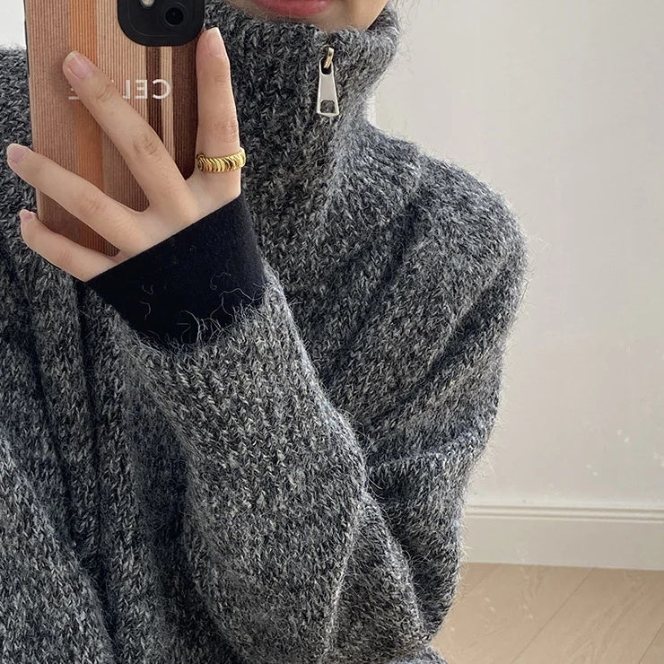 【トップス】春 秋 冬 もっちり ハイネック こなれ感 ジップ セーター 【SNシリーズ】