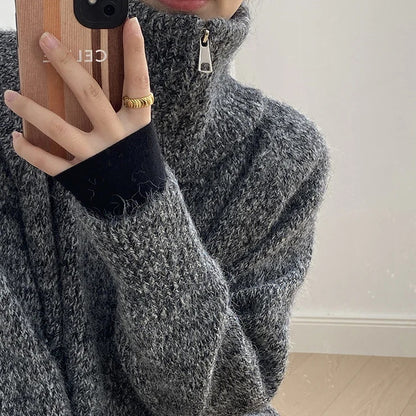 【トップス】春 秋 冬 もっちり ハイネック こなれ感 ジップ セーター 【SNシリーズ】