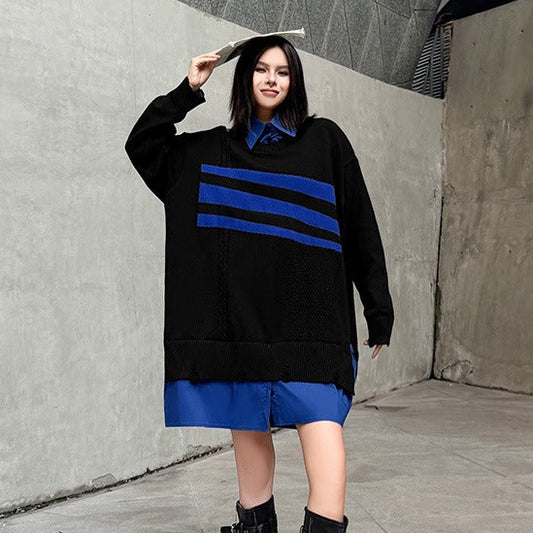 【ワンピース】春 秋 冬 フェイクレイヤード ニット ゆるリラックス ショート 長袖 ワンピース 【AHシリーズ】