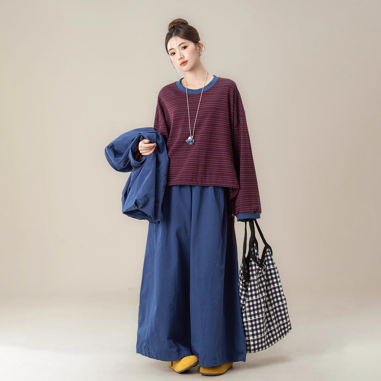 【単品注文】【セットアップ】秋新作 ゆったり ストライプTシャツ＋ベスト＋ワイドパンツ 上下セット 体型カバー お洒落【JZシリーズ】