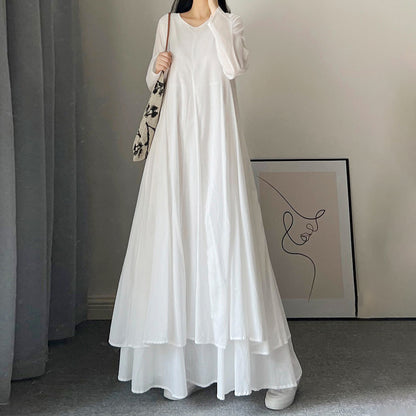 【洋裝】夏季新品：復古喇叭廓形，100%純棉，文藝風，長袖洋裝