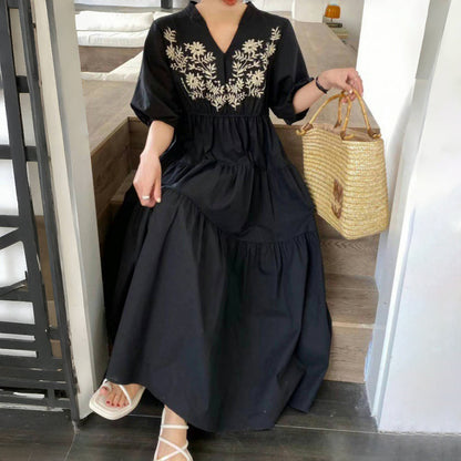 【ワンピース】韓国風 ゆったりシルエット 無地ロングシャツワンピース 半袖ワンピース