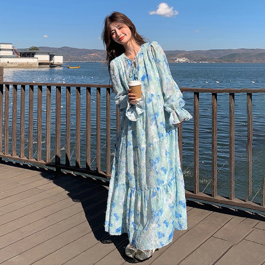 【ワンピース】フレンチロマンチック エレガンス リゾート風 日焼け防止 長袖ワンピース【SHシリーズ】