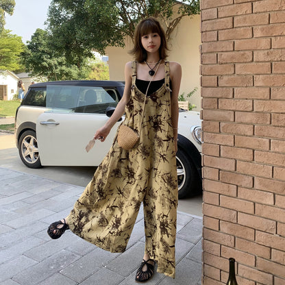 【ボトムス】夏 涼しげで肌映え ゆったりカジュアル 染め柄キャミオールインワン【SHシリーズ】