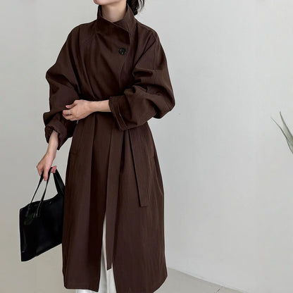 【アウター】春 秋 オーバーシルエット ミディアムロング丈 シングルボタン トレンチコート 【JZシリーズ】