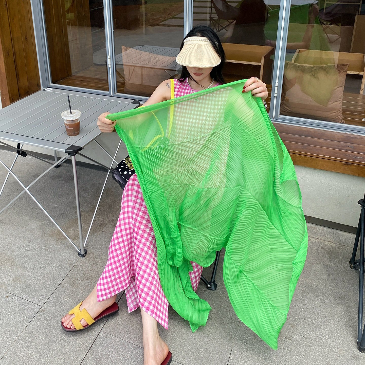 【ワンピース】韓国風 チェック柄ノースリーブワンピース レディース Aライン 着痩せ 体型カバー 夏ワンピース【SHシリーズ】