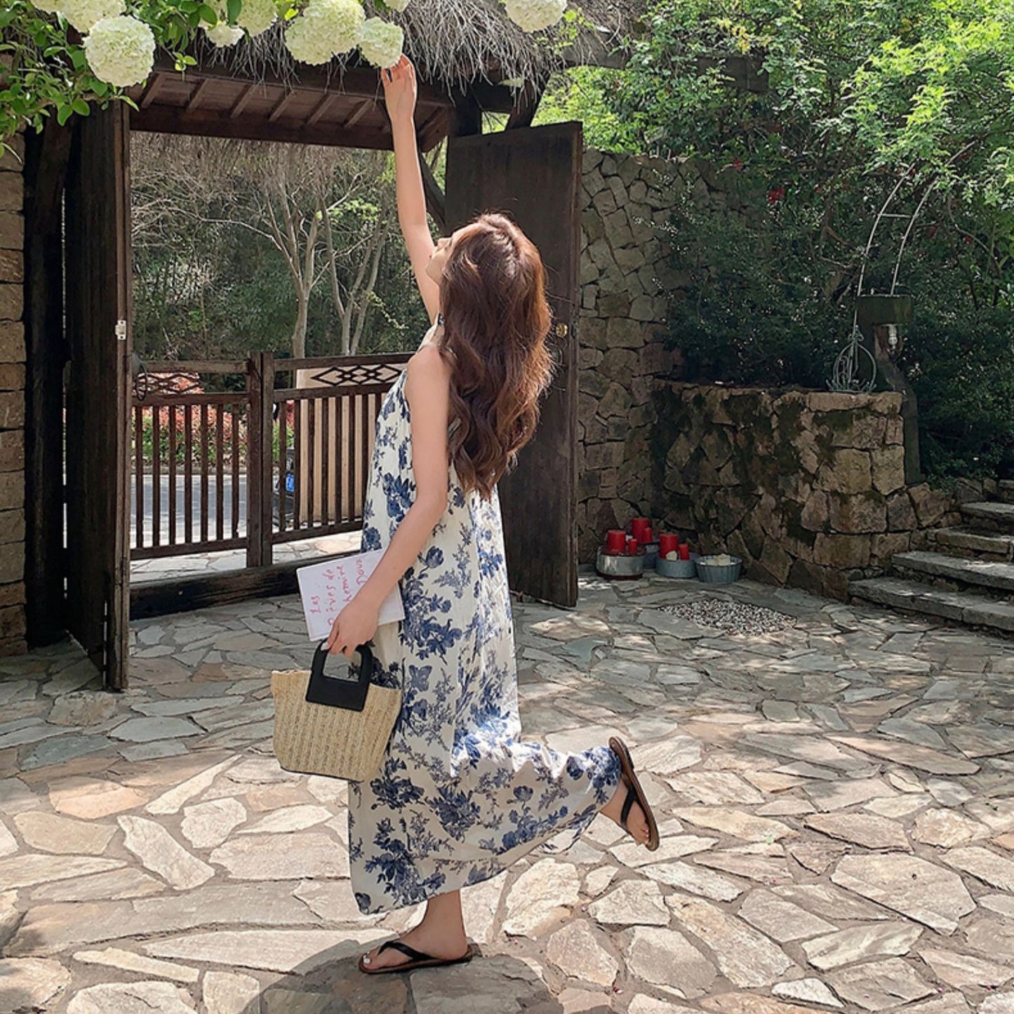 【ワンピース】プリント ビーチリゾート ロマンティック ノースリーブワンピース レディース【SHシリーズ】