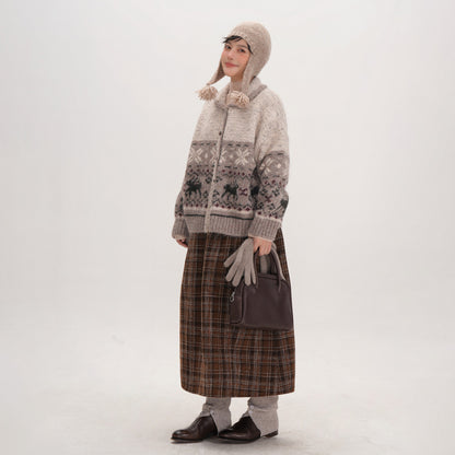 【ボトムス】冬にぴったりのチェック柄♡ ウール調 Aライン スカート ハイウエスト スタイルアップ効果も◎【JZシリーズ】【15~20日内発送】